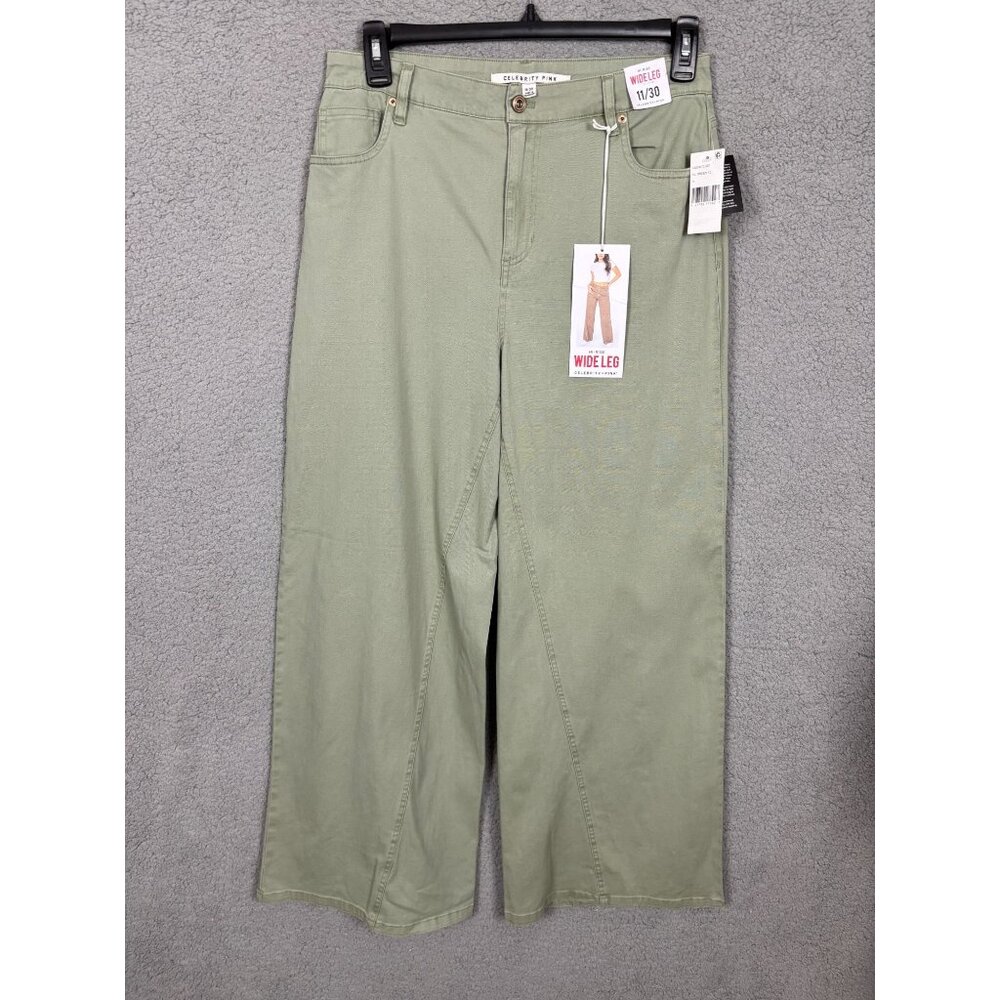 Celebrity Pink Juniors' Slouchy Hi-Rise Wide Leg Pants 11/30 Green Stretchy NWTs